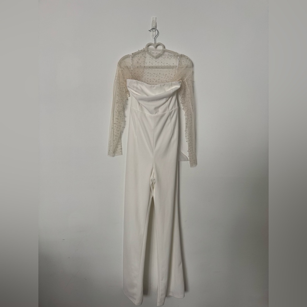 Lulus White Bridal Romper Size M + Pearl Sheer Top (Worn Once)